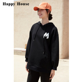 孕妇卫衣2026新款 孕妇装 秋装 时尚 春秋 上衣打底衫 快乐屋连帽中长款