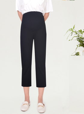 快乐屋孕妇直筒裤夏季哥弟针织通勤风七分裤黑色孕妇裤子托腹外穿