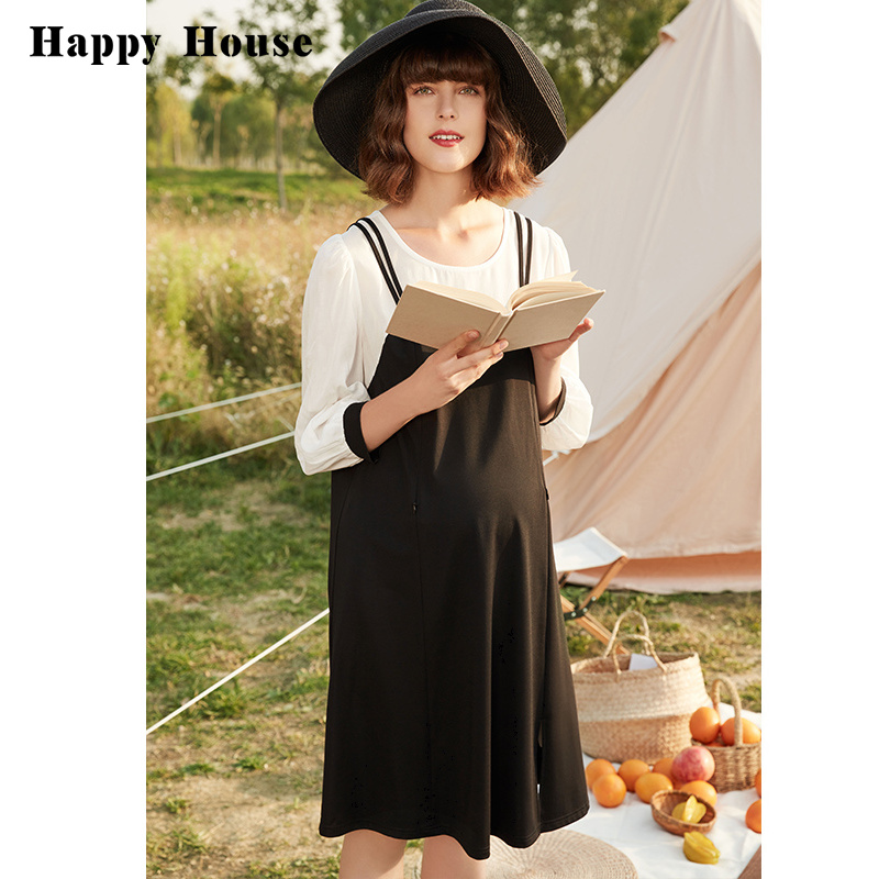 快樂屋孕婦假兩件連衣裙拼接春裝