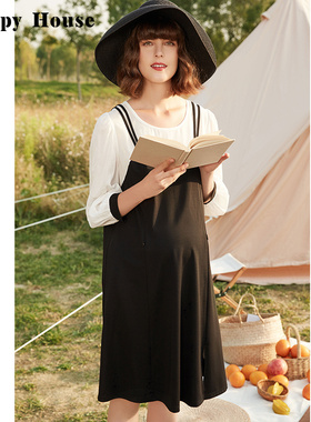 快乐屋孕妇可哺乳连衣裙针织哥弟拼接假两件孕妇裙新款春装时尚款