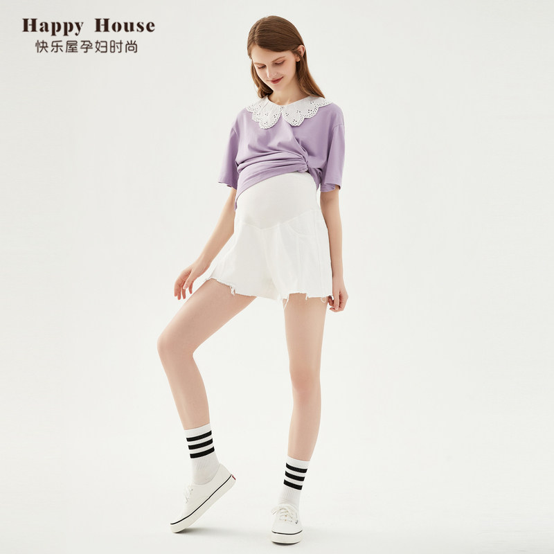 快乐屋孕妇牛仔毛边宽松短裤2023新款夏装孕妇牛仔裤时尚潮妈裤子