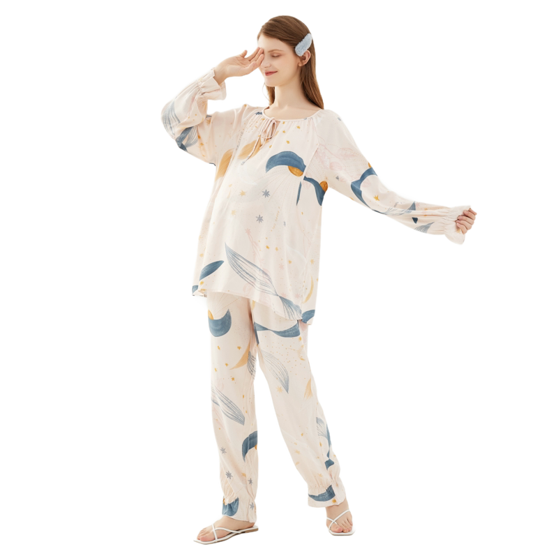快乐屋孕妇满底印花可哺乳家居套装2026新款孕妇睡衣月子服夏装薄