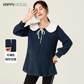 哺乳装 快乐屋孕妇哺乳衣春秋2026新款 娃娃领上衣宽松卫衣外穿时尚
