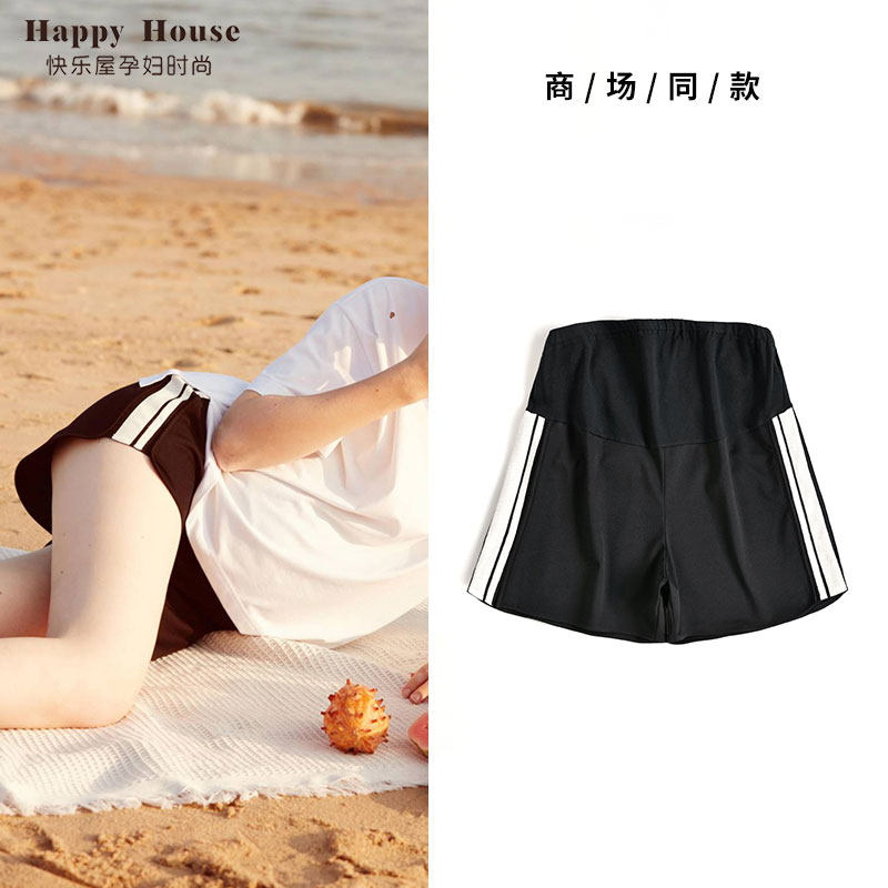 快乐屋孕妇短裤夏季时尚2022新款弹力宽松侧条纹透气托腹孕妇短裤