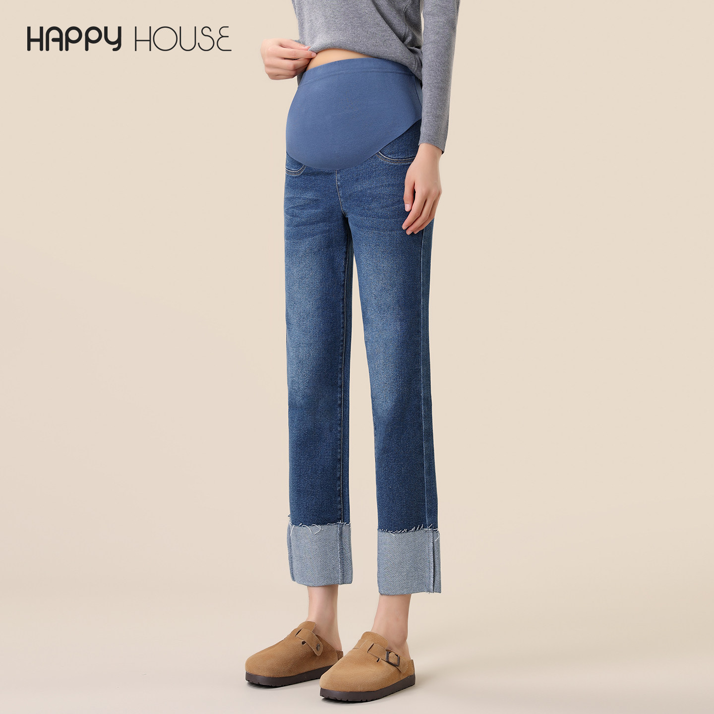 快乐屋时尚折边孕妇直筒裤2026新款春秋装外穿牛仔裤显瘦孕妇裤子,孕妇装/孕产妇用品/营养,孕妇直筒裤,淘宝优惠券,粉丝福利购,淘宝优惠卷