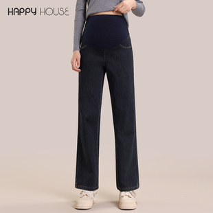 猞猁绒孕妇裤 快乐屋孕妇牛仔裤 秋冬装 2025新款 外穿宽松 加厚阔腿裤