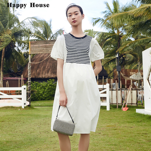 快乐屋条纹拼接孕妇裙2026新款夏装可哺乳连衣裙外穿哺乳衣显瘦裙