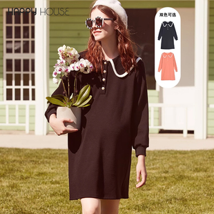 孕妇裙冬装 大翻领针织法式 加绒2026新款 快乐屋产后哺乳连衣裙冬季