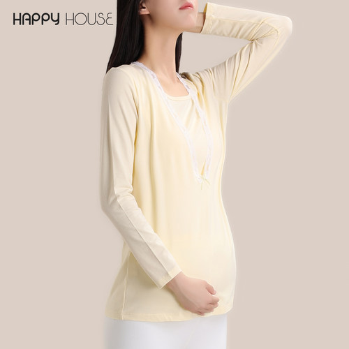 快乐屋新品舒适隐形哺乳口秋衣