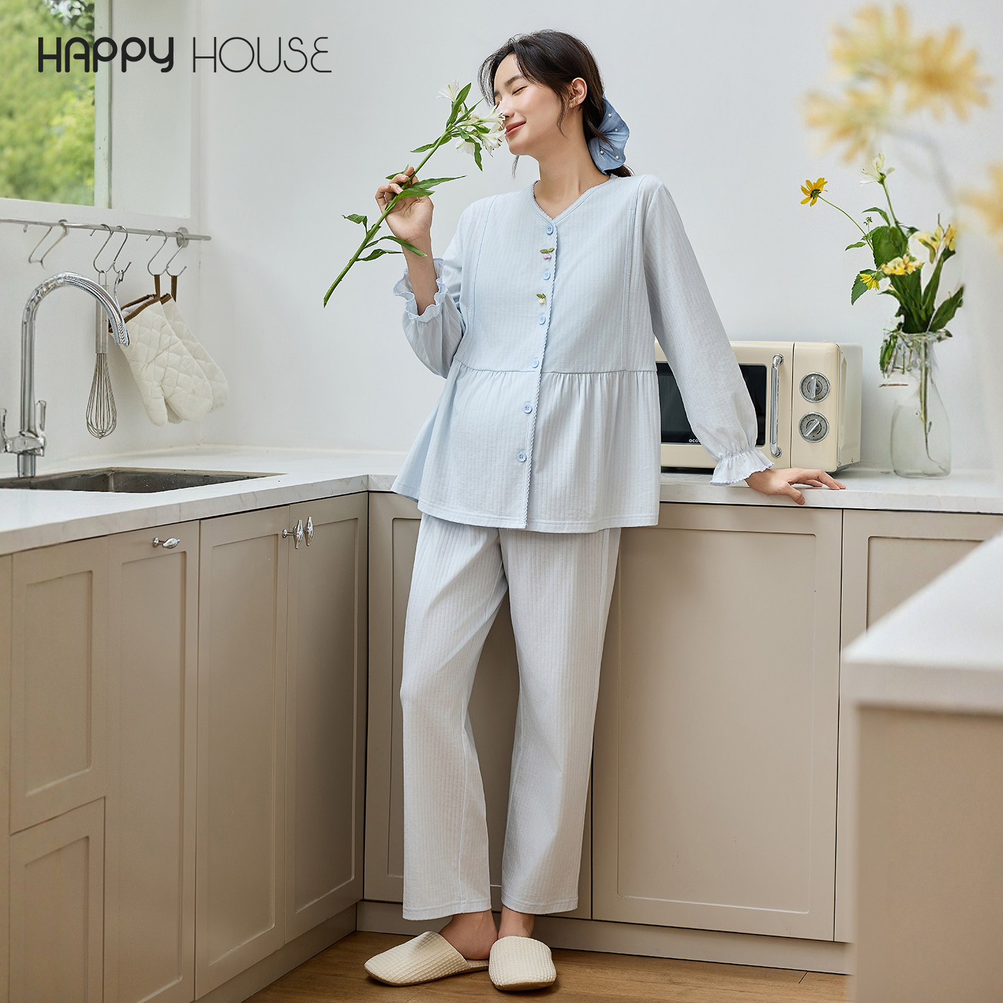 快乐屋孕妇家居服套装秋装2026新款可哺乳产后月子服针织舒适睡衣