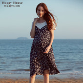 快乐屋连衣裙长款 圆领拼接假两件裙子小雏菊孕妇裙 过膝2026夏新款