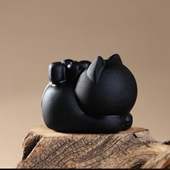 真乌金黑曜石小猫咪摆件抽象办公室桌面吉祥物家居水晶装 饰品礼物