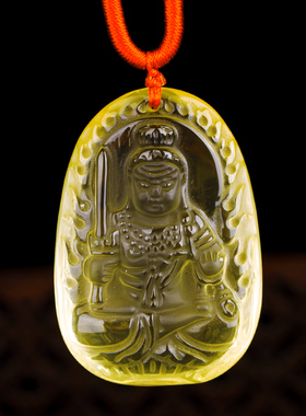 妙韵天然黄水晶不动明王吊坠