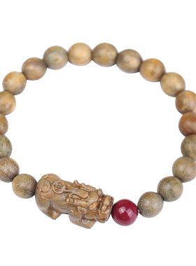 天然绿檀木貔貅手串男女士佩戴