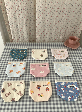 thefifthmoon可爱卡通小熊小兔子印花帆布零钱包口红包收纳包