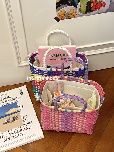 彩色撞色夏日小众菜篮子手拎篮