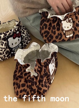 thefifthmoon可爱KT精致俏皮花边豹纹收纳包化妆包随身包