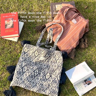 thefifthmoon小众重工刺绣民族风休闲穗穗大容量流苏单肩包文艺