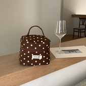 thefifthmoon可爱复古波点便携灯芯绒化妆包收纳包手提包洗漱包