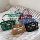 thefifthmoon夏日韩式 复古简约布标镂空菜篮子沙滩篮子拍照好看