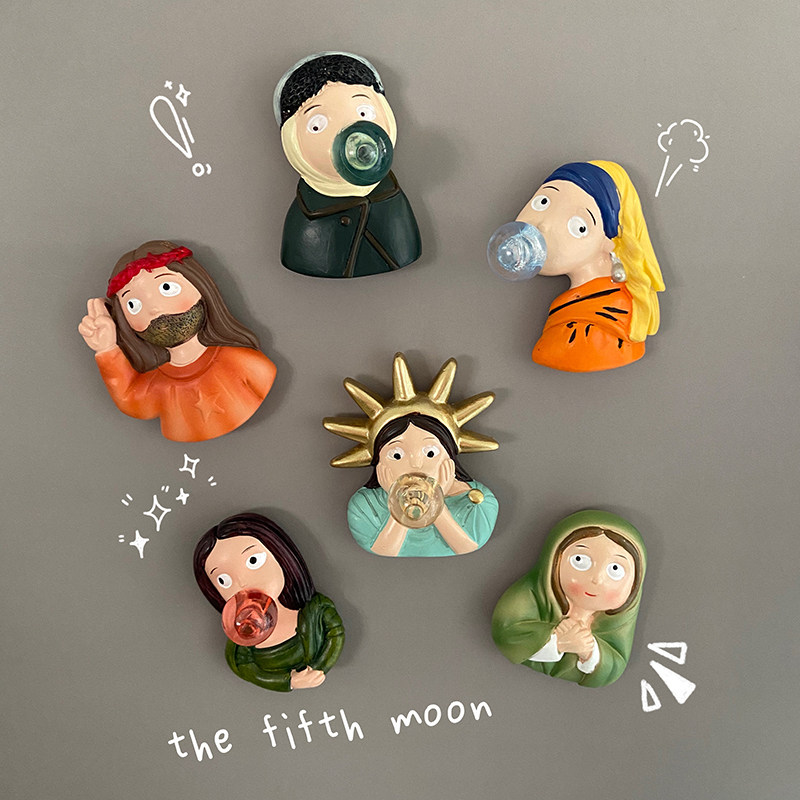 thefifthmoon 可爱搞怪创意吹泡泡人物世界名画树脂磁性冰箱贴