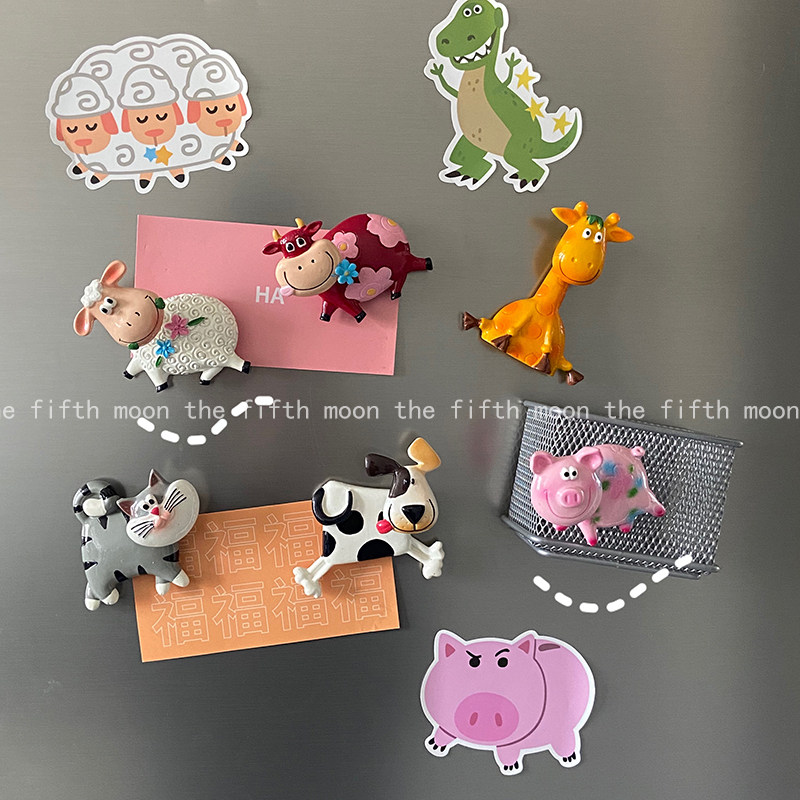 勇敢牛牛不怕困难 可爱弹簧创意摇头卡通动物树脂冰箱磁性贴