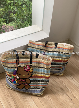 thefifthmoon一起度假吧 夏日可爱KT彩色大容量编织包沙滩包拍照