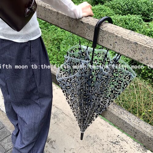 甜酷豹纹透明雨伞小雨拍照雨伞