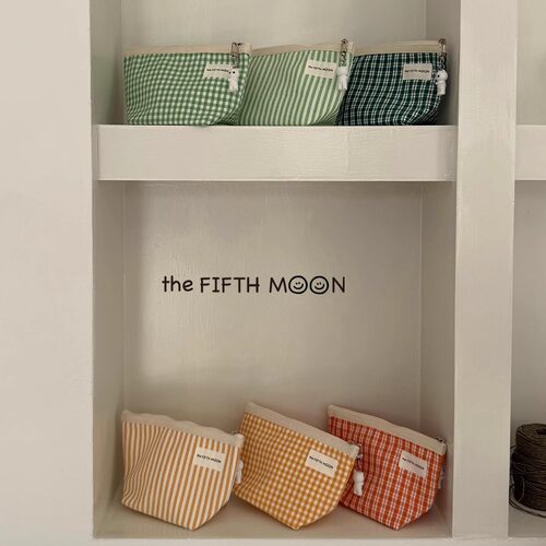 thefifthmoon原创笑脸布标清新格纹条纹好用收纳包化妆包数码包