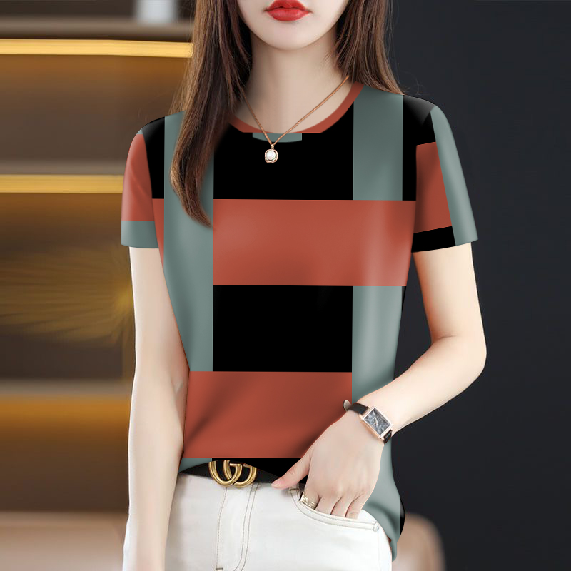 几何格2025新款夏季短袖T恤