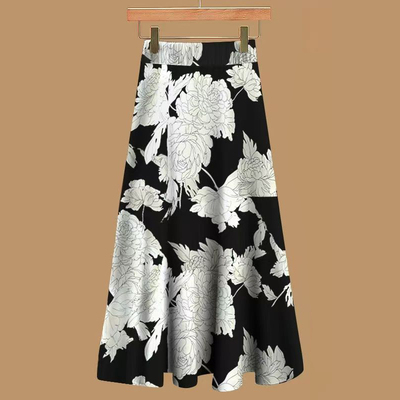高档垂感妈妈装裙子2025新款妈妈显瘦减龄半身裙印花A字摆裙