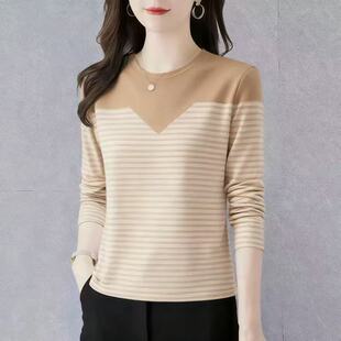 新品长袖2025印花减龄圆领春秋妈妈t恤遮肚显瘦百搭打底衫女潮