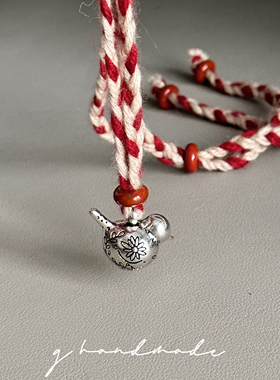 G HANDMADE 胖胖鸟吊坠毛衣链铜镀银手工编织红绳复古小众设计感