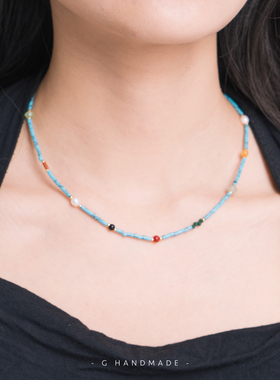 vintage风蓝松石法式锁骨链