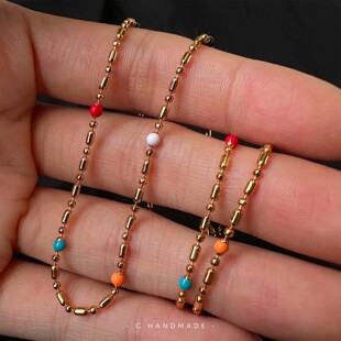 关山月手作 彩色珐琅豆豆锁骨链黄铜镀金保色项链韩国博主李智恩