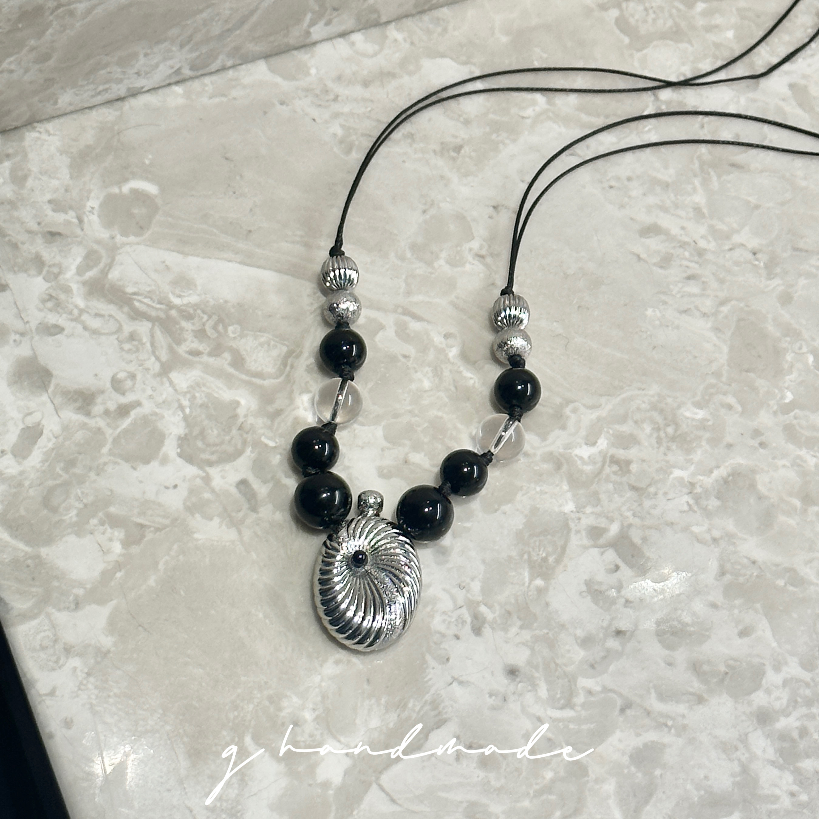 G HANDMADE 香水瓶铜镀金毛衣链黑玛瑙白水晶耳环项链串珠叠戴