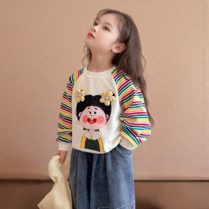 新款女童条纹长袖秋衣春秋女孩肩袖打底儿童T恤洋气上衣宝宝衣服,童装/婴儿装/亲子装,T恤,淘宝优惠券,粉丝福利购,淘宝优惠卷