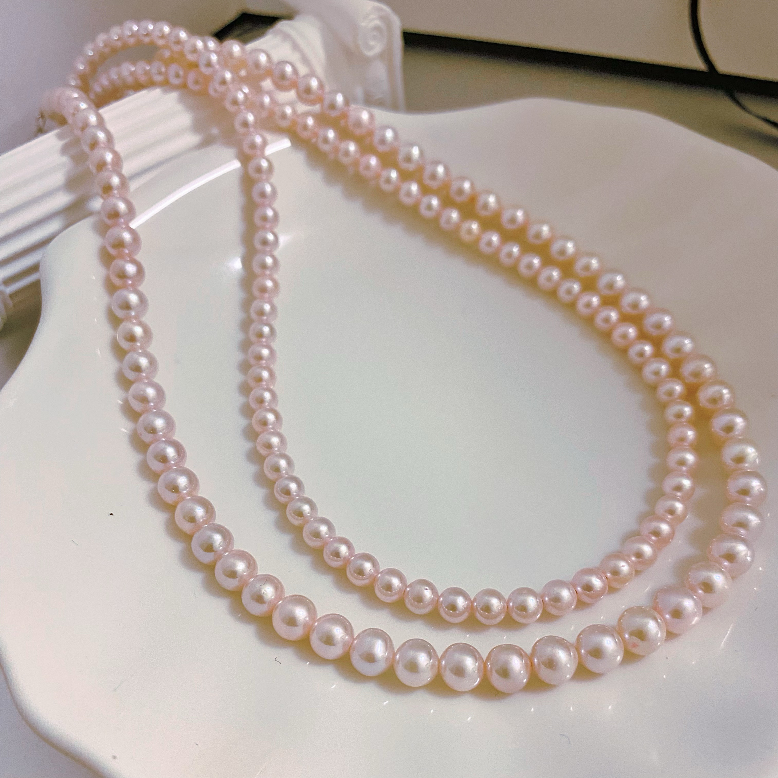 天然淡水珍珠项链粉项链樱花粉珍珠4-5-6极光baby珠叠戴高级感