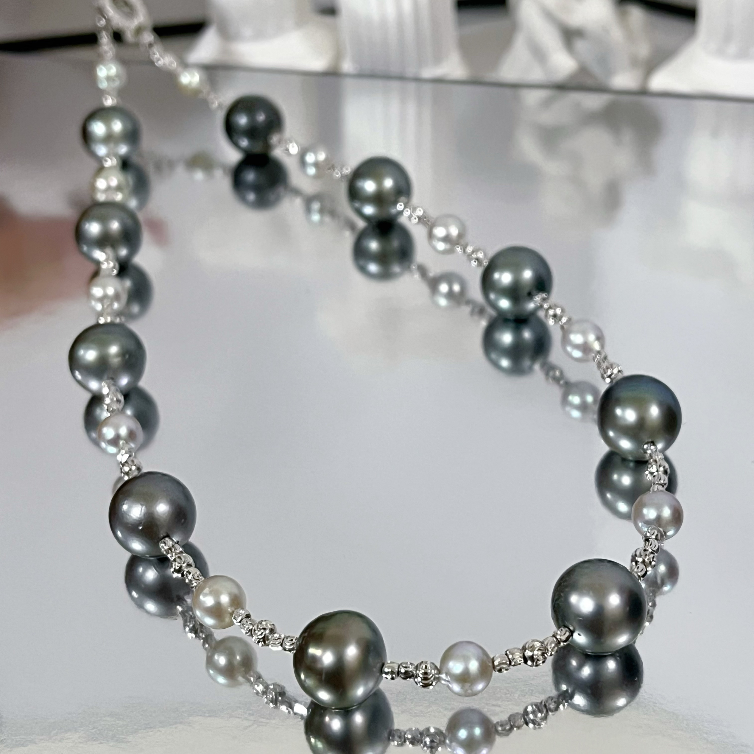 天然海水大溪地真多麻满天星925银珍珠项链8字扣强光近正圆微瑕