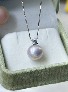 王妃单钻爱迪生珍珠项链吊坠925银锁骨链11-12mm曼塔玫瑰正圆光亮