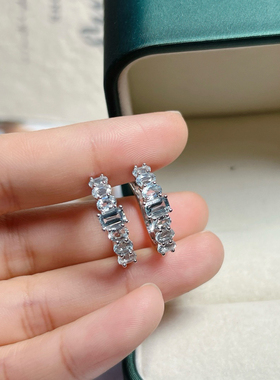 天然海蓝宝石高级珠宝工艺镶嵌925银耳扣高级感耳环女天蓝色小众