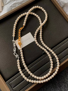 超强光14K包金马蹄扣头天然淡水6-6.5mm正圆超强光微微瑕珍珠项链