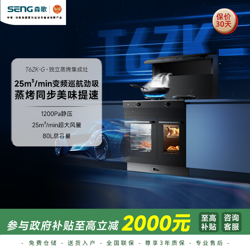 超跑系列-森歌T6ZK-G蒸烤炸集成灶家用烤箱侧吸式油烟机变频电机