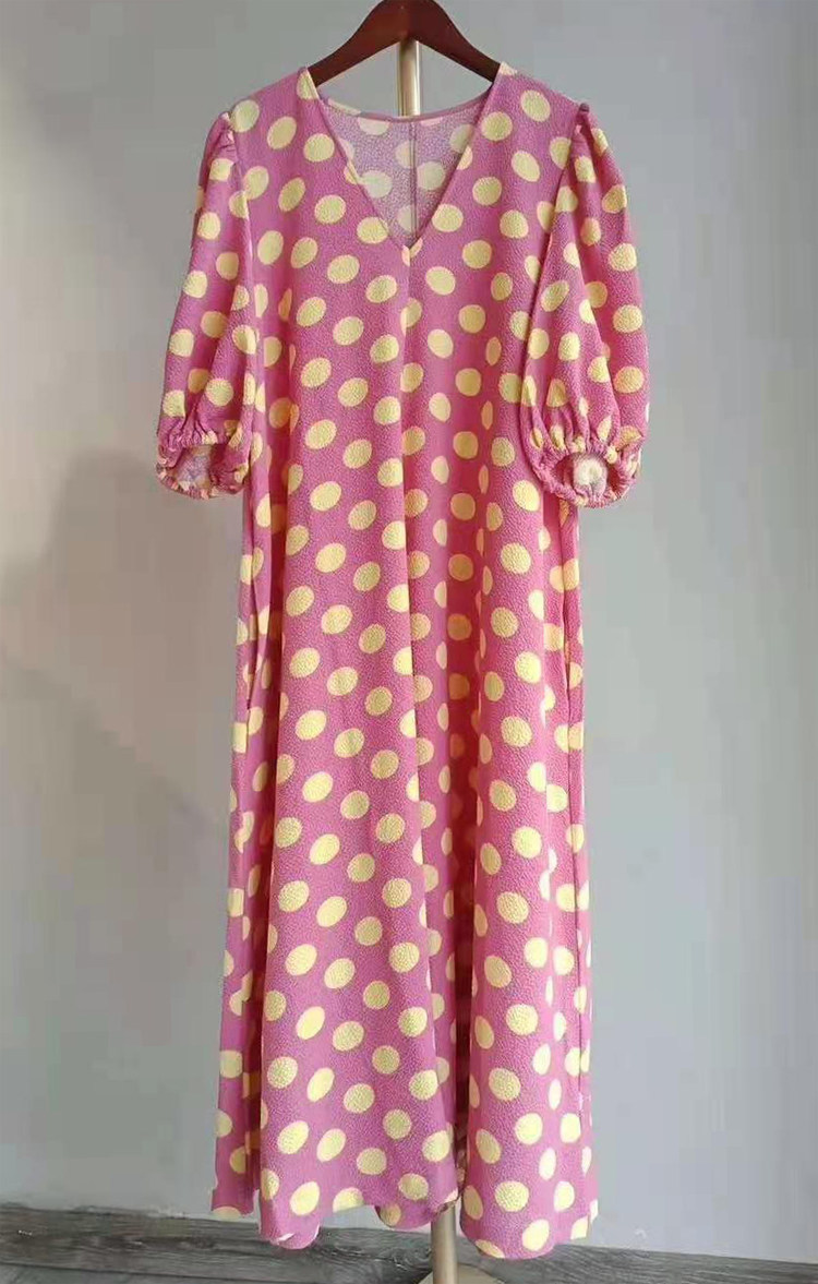 thumbnail for Boutique Sale Danish Niche Polka Dot Loose Puff Sleeve Dress Short Sleeve Long Skirt 3822