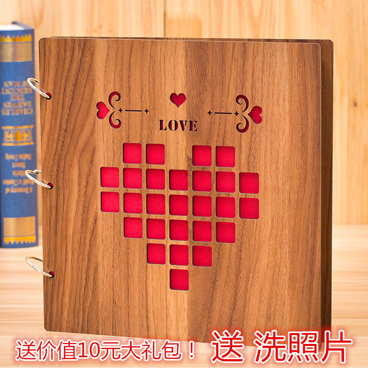 新款16寸木质DIY相册创意礼品结婚纪念情侣宝宝相本影集粘贴式照