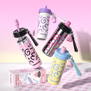 炊大皇吸管保温杯大容量冰杯女2024新款儿童可携式不锈钢保冷水杯