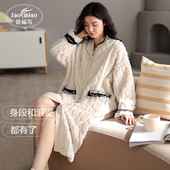 和服领睡裙家居服 法兰绒长款 冬季 加厚保暖珊瑚绒睡袍女2025年新款