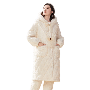 【商场同款】造福鸟2025新款睡衣女三层夹棉连帽公主风家居服套装