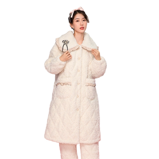 造福鸟珊瑚绒三层夹棉俏皮可爱睡衣公主风可外穿女加厚家居服套装