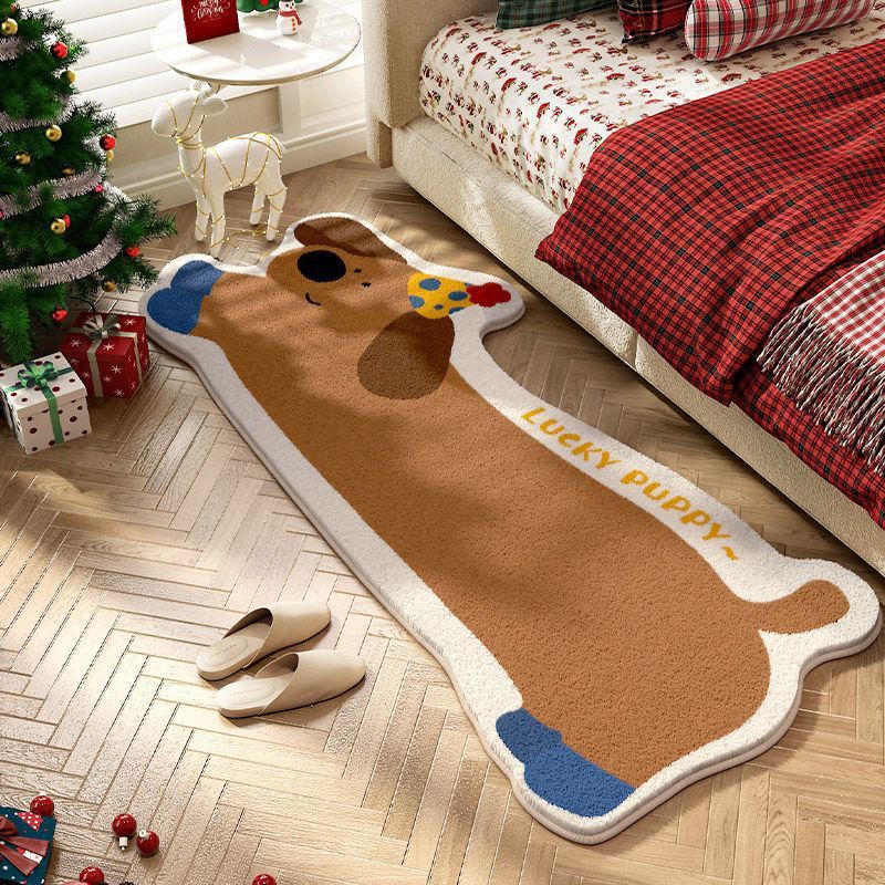 儿童房床边毯卡通萌趣动物防摔防滑脚垫彷羊绒地毯家用阳台飘窗垫